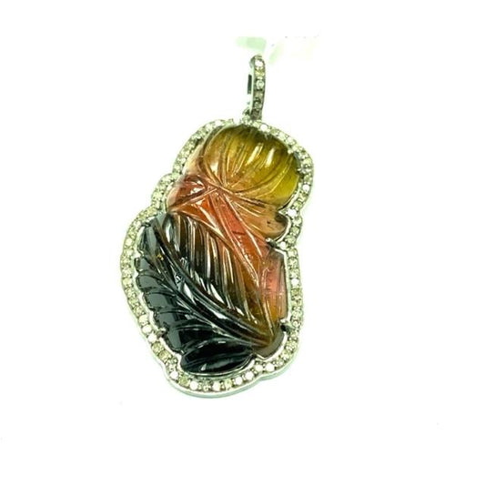 Tourmaline Carvings and Diamond Pendant