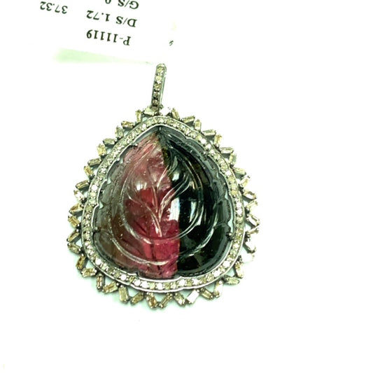 Tourmaline Carving and Diamodn Pendant