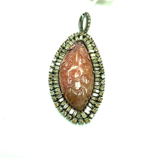 Tourmaline Carvings and Diamond Pendant