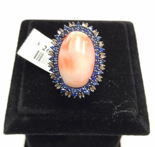 Pink Coral and Blue Sapphire studed with Diamond hand crafted over Sterling silver