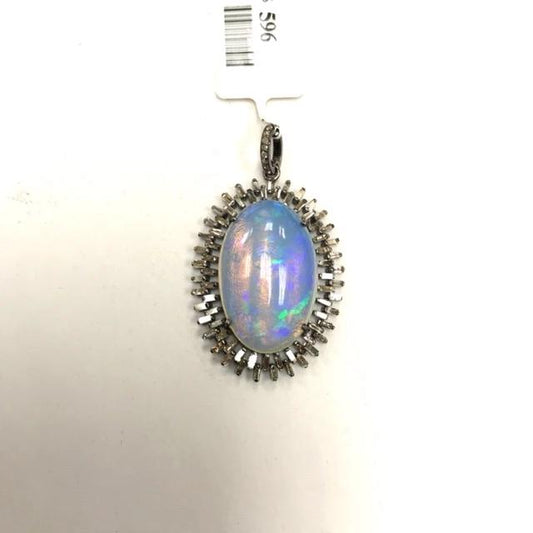 Oval Shape Opal and Diamond Pendant