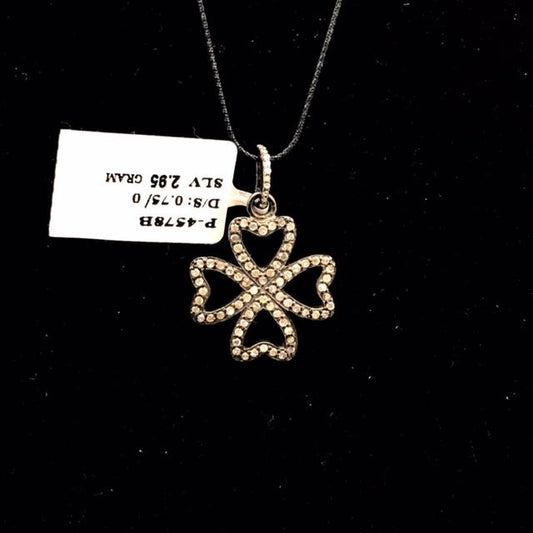 Flower shape Pave Diamond Charm .925 Oxidized Sterling Silver Diamond Charms