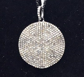 Carved Round pave diamond pendant