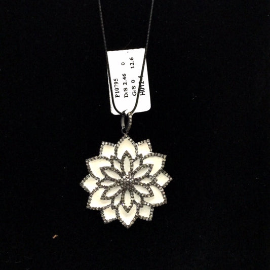 Flower Shape Enamel Diamond Pendant