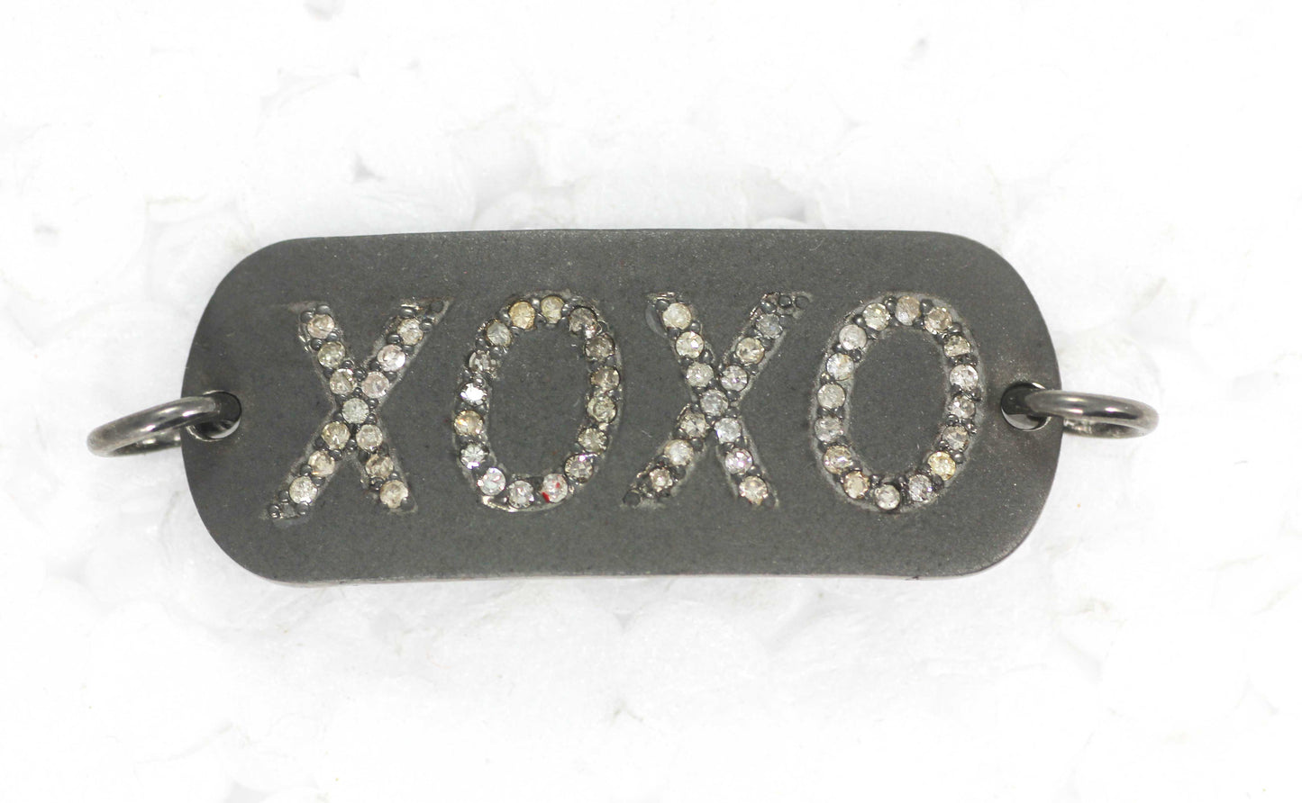 XOXO Silver Diamond Charm .925 Oxidized Sterling Silver Diamond Charms, Genuine handmade pave diamond Charm.