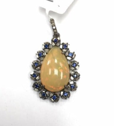 Opal and Blue Sapphire Pendant with Diamond