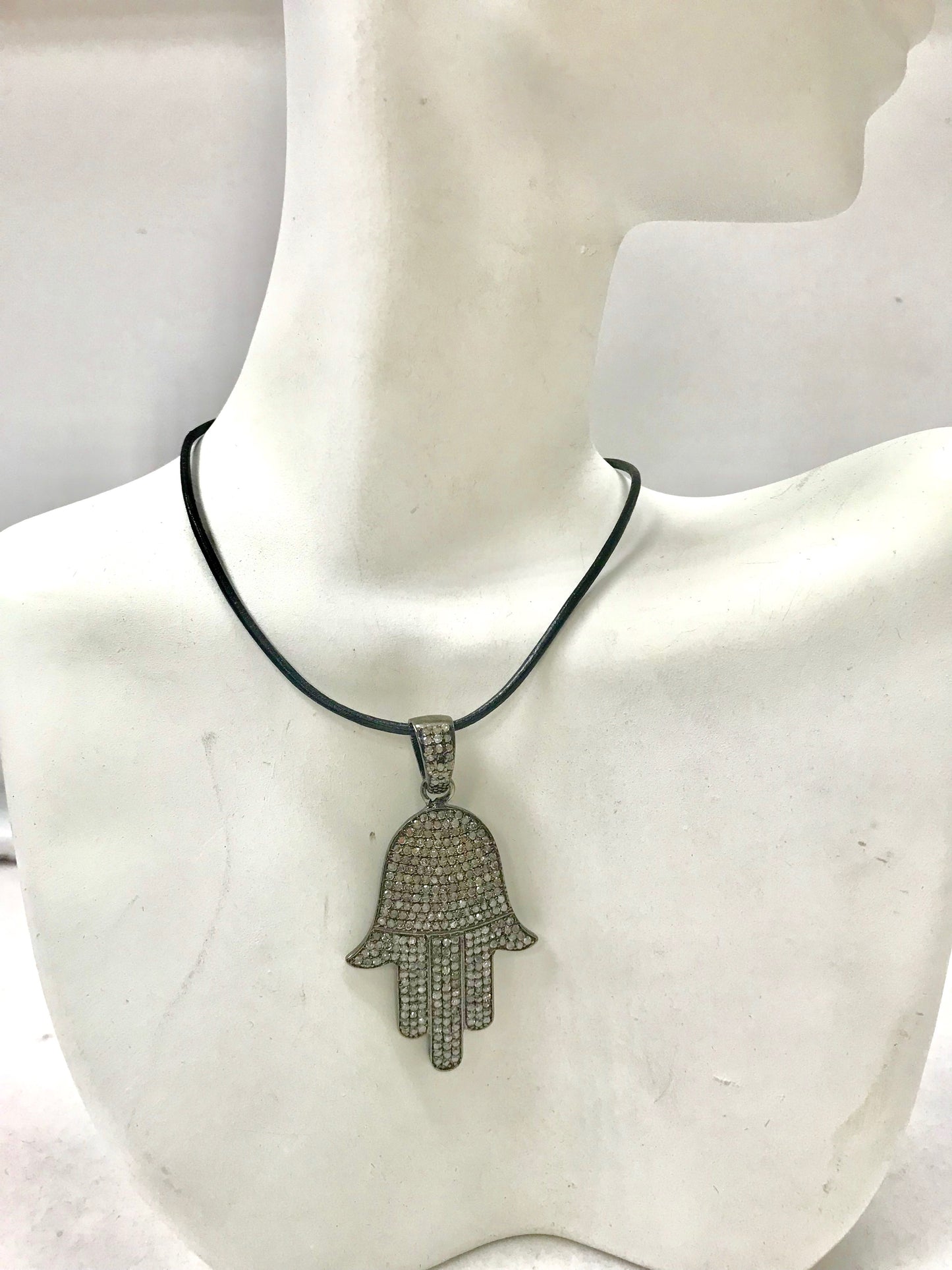 Hamsa Hand Pendant, Pave Diamond Pendant,Pave Hamsa Hand Necklace, Appx 50 x 25mm