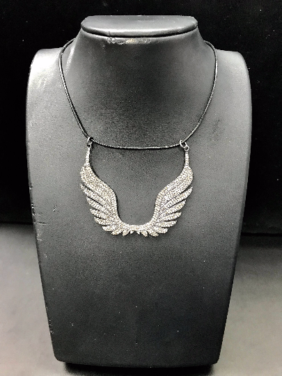 Wings Pave Diamond Pendant .925 Oxidized Sterling Silver Diamond Pendant, Genuine handmade pave diamond Pendant Size 59 MM