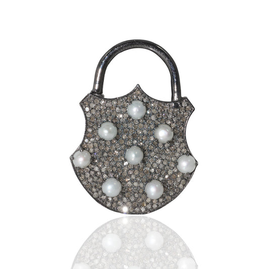 Lock Shape Diamond Pendants .925 Oxidized Sterling Silver Diamond Charms, Genuine handmade pave diamond Charm Size Approx 1.60"(40 MM)