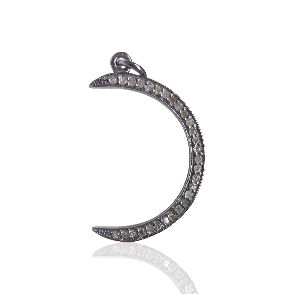 Moon Diamond Charm .925 Oxidized Sterling Silver Diamond Charms, Genuine handmade pave diamond Charm Size Approx 0.88"(12 x 22 MM)