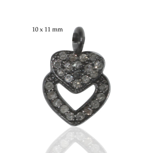 Heart Fancy Diamond Charm .925 Oxidized Sterling Silver Diamond Charms, Genuine handmade pave diamond Charm Size Approx 0.52"(9 x 13 MM)