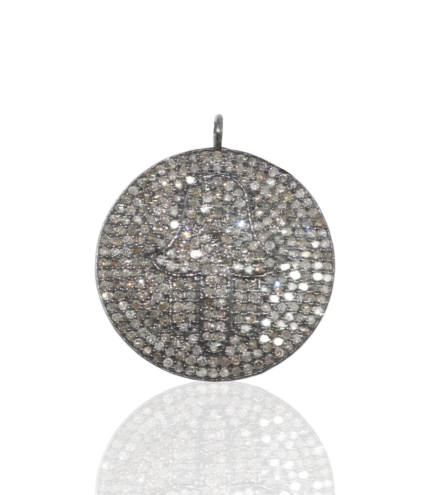 Hamsa on Disc Diamond charm .925 Oxidized Sterling Silver Diamond Charms, Genuine handmade pave diamond Charm Size Approx 0.84"(21 MM)