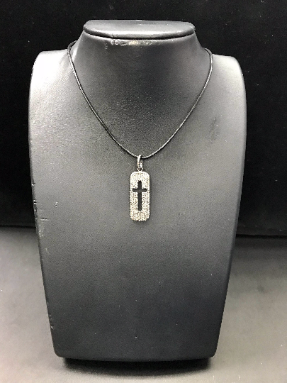 Pave Diamond Pendant, Pave Square Cross Cut out Pendant, Approx 1.2''(12x30 mm) Pave Cross Charm, Oxidized Silver