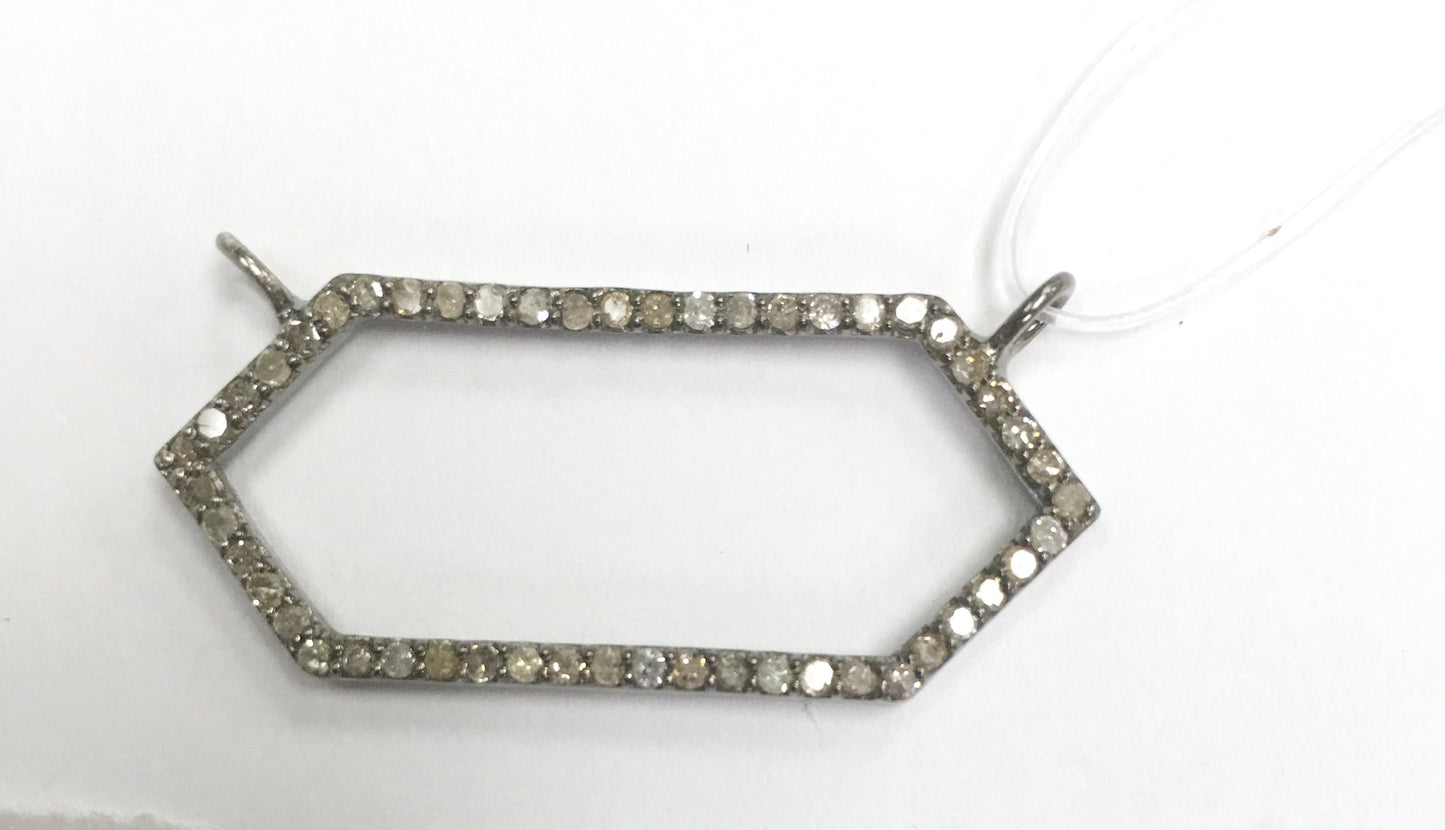 Open Geometric Diamond Charms.925 Oxidized Sterling Silver Diamond Charms, Genuine handmade pave diamond Charm Size Approx 1.40"(35 x 15 mm)