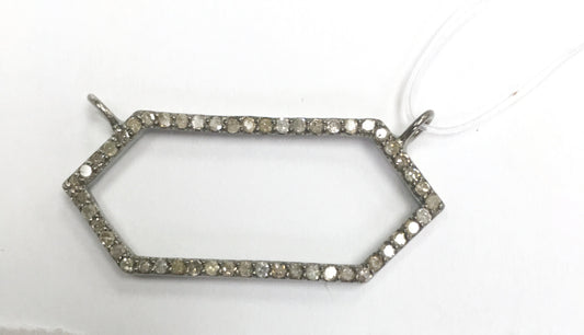 Open Geometric Diamond Charms.925 Oxidized Sterling Silver Diamond Charms, Genuine handmade pave diamond Charm Size Approx 1.40"(35 x 15 mm)