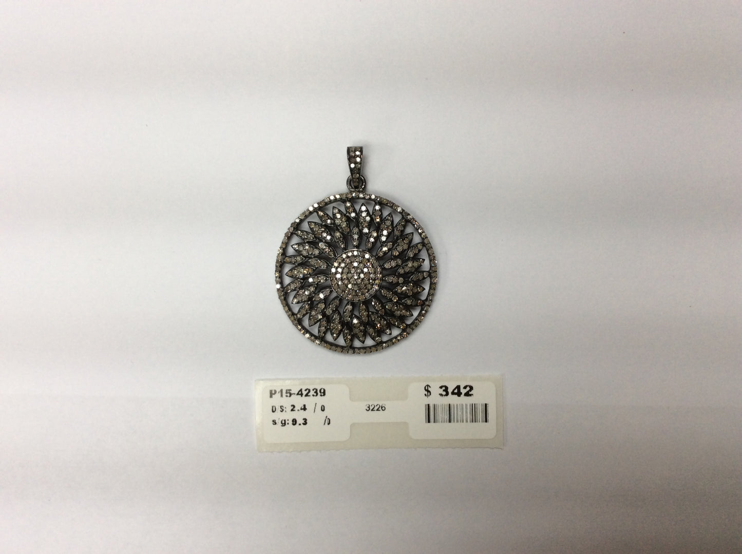 Diamond Round Pendant, Pave Diamond Pendant, Pave Round Necklace, Approx 45 x 35mm. Sterling Silver