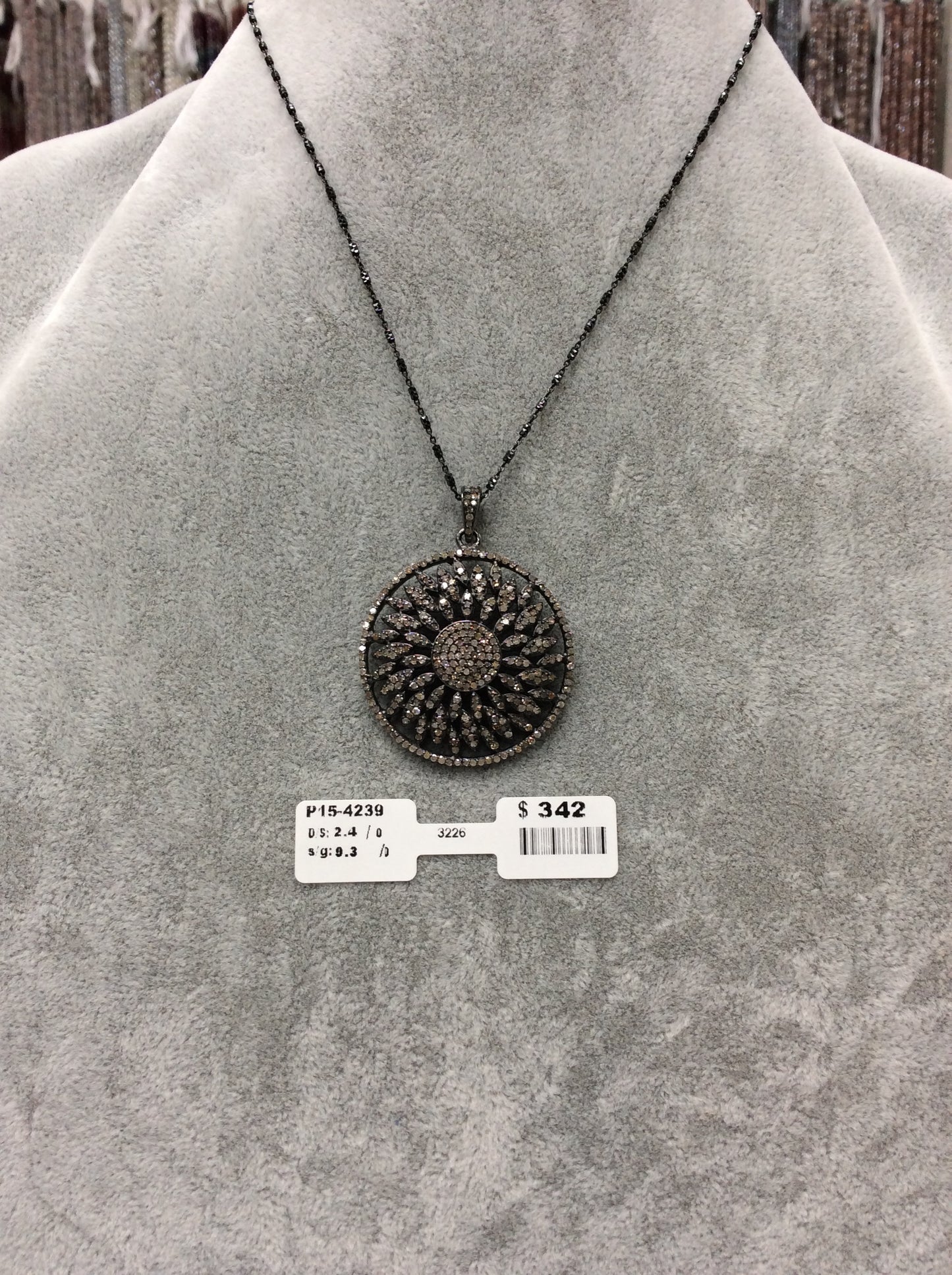 Diamond Round Pendant, Pave Diamond Pendant, Pave Round Necklace, Approx 45 x 35mm. Sterling Silver