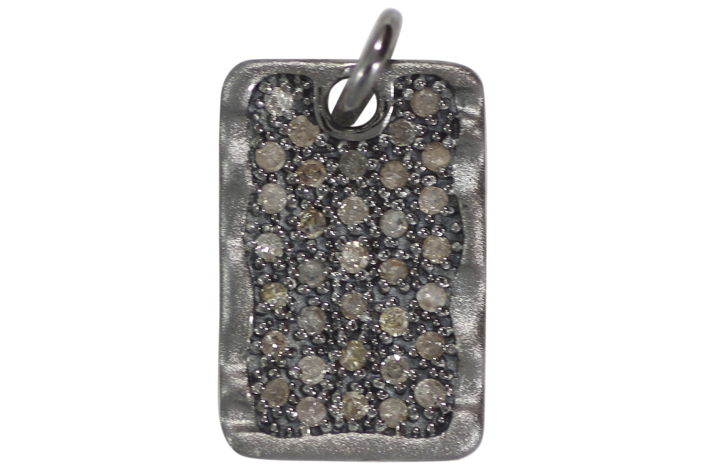 Rectangle Shape Silver Pave Diamond Pendant .925 Oxidized Sterling Silver