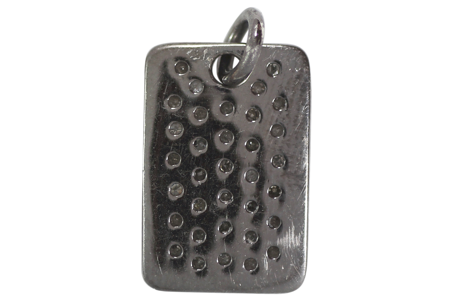 Rectangle Shape Silver Pave Diamond Pendant .925 Oxidized Sterling Silver