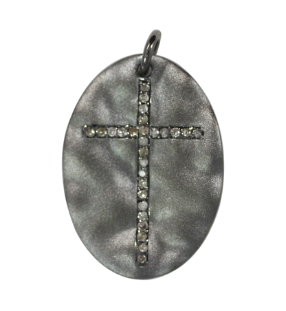 Oval Diamond Pendant .925 Oxidized Sterling Silver Diamond Pendant