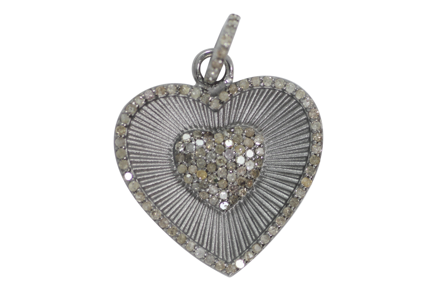 Heart Diamond Pendant .925 Oxidized Sterling Silver Diamond Pendant, Genuine handmade pave diamond Pendant Size Approx 1.00"(25 MM)