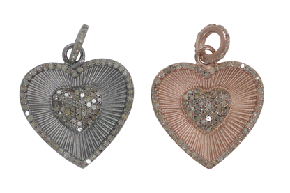Heart Diamond Pendant .925 Oxidized Sterling Silver Diamond Pendant, Genuine handmade pave diamond Pendant Size Approx 1.00"(25 MM)