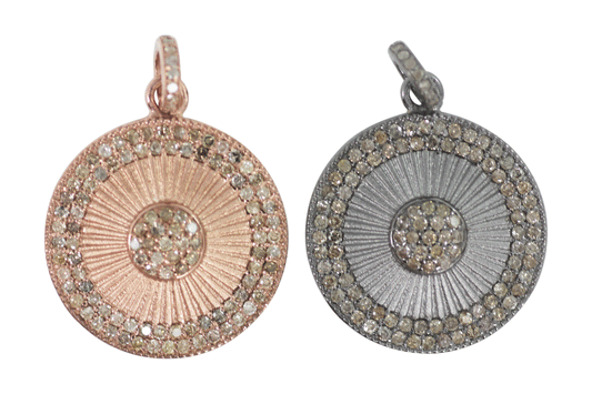 Round Shape Silver Pave Diamond Pendant .925 Oxidized Sterling Silver Diamond Pendant, Genuine handmade pave diamond Pendant Size 24 MM