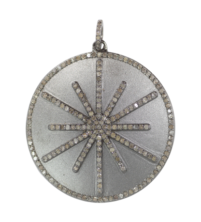 Round Shape Silver Pave Diamond Pendant .925 Oxidized Sterling Silver Diamond Pendant, Genuine handmade pave diamond Pendant Size 40 MM