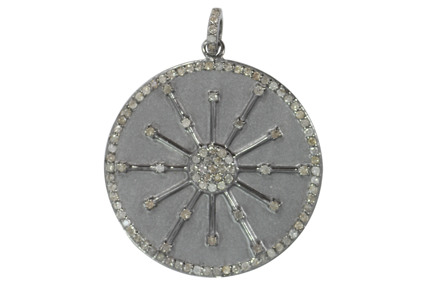 Round Shape Silver Pave Diamond Pendant .925 Oxidized Sterling Silver Diamond Pendant, Genuine handmade pave diamond Pendant Size 40 MM