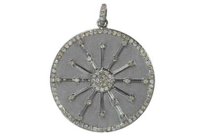Round Shape Silver Pave Diamond Pendant .925 Oxidized Sterling Silver Diamond Pendant, Genuine handmade pave diamond Pendant Size 40 MM