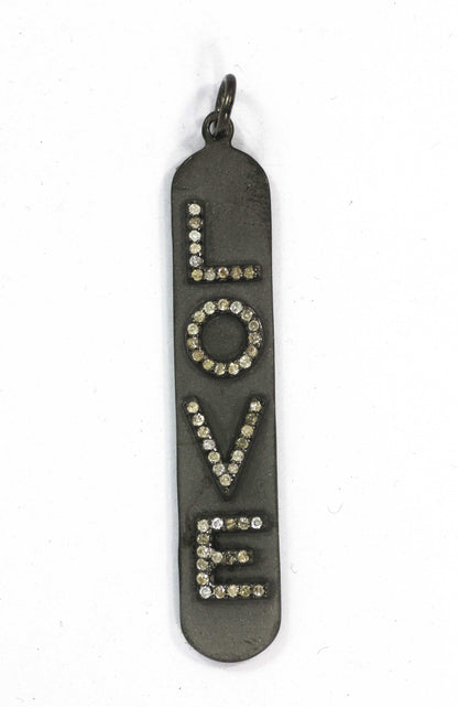 Love Diamond Charm .925 Oxidized Sterling Silver Diamond Charms, Genuine handmade pave diamond Charm .