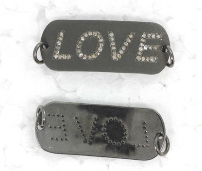 Love Silver Diamond Charm .925 Oxidized Sterling Silver Diamond Charms, Genuine handmade pave diamond Charm.