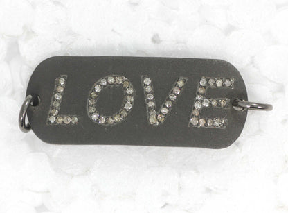 Love Silver Diamond Charm .925 Oxidized Sterling Silver Diamond Charms, Genuine handmade pave diamond Charm.