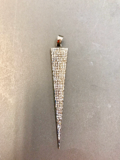 Diamond Spike Pendant, Pave Diamond Pendant,Pave Spike Necklace, Appx 80 x 15mm. Sterling Silver