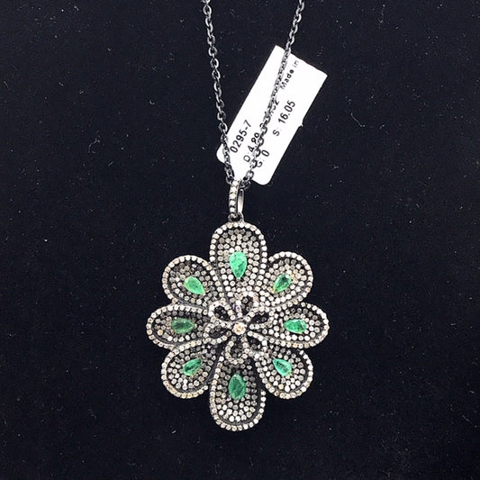 Flower Shape Diamond Pendant with Gemstones