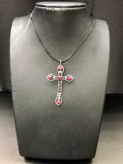 Diamond  Cross with Ruby Stones Diamond Pendant,