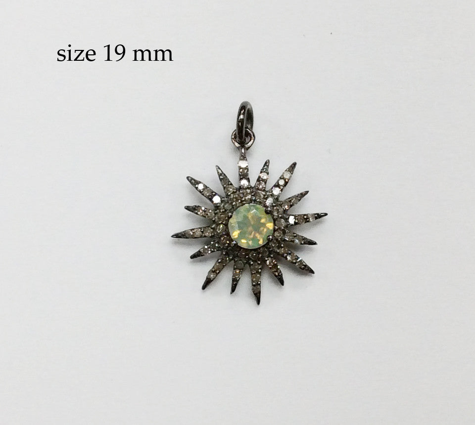 Star Diamond Charms .925 Oxidized Sterling Silver Diamond Charms, Genuine handmade pave diamond Charm Size Approx 0.76"(19 mm)