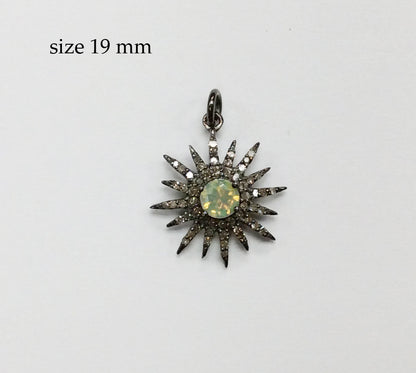 Star Diamond Charms .925 Oxidized Sterling Silver Diamond Charms, Genuine handmade pave diamond Charm Size Approx 0.76"(19 mm)
