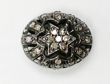 Oval Diamond Bead .925 Oxidized Sterling Silver Diamond Beads, Genuine handmade pave diamond Beads Size Approx 0.56"(7 x 12 x 14 MM)