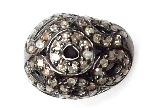 Oval Diamond Bead .925 Oxidized Sterling Silver Diamond Beads, Genuine handmade pave diamond Beads Size Approx 0.56"(12 x 14 MM)
