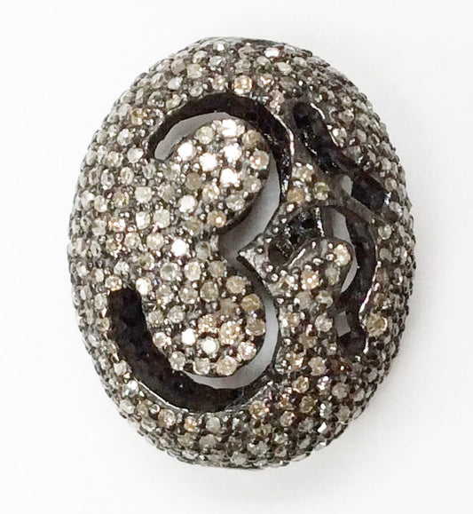 OM Oval Diamond Bead .925 Oxidized Sterling Silver Diamond Beads, Genuine handmade pave diamond Beads Size Approx 0.84"(11 x 17 x 21 MM)
