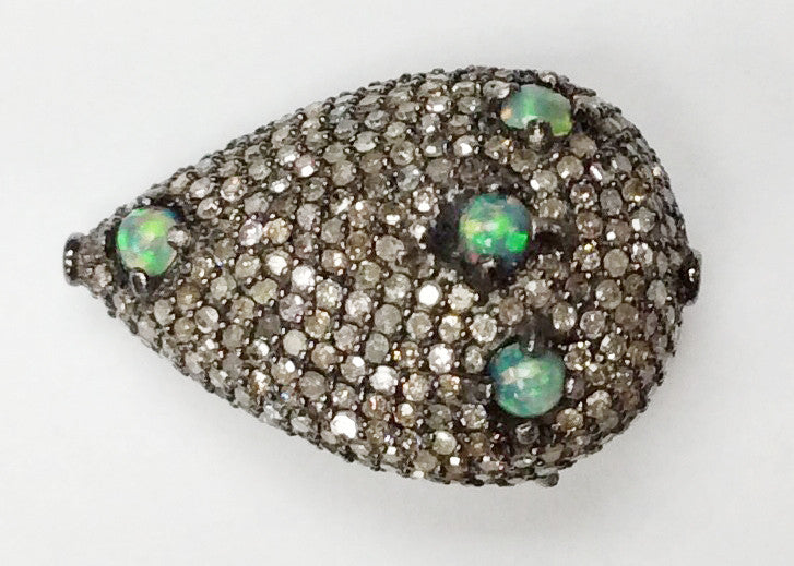 Drop Diamond Bead .925 Oxidized Sterling Silver Diamond Beads, Genuine handmade pave diamond Beads Size Approx 1.12"(18 x 28 MM)