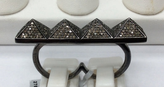 Pyramid Pave Diamond Ring .925 Oxidized Sterling Silver Diamond Ring, Genuine handmade pave diamond Ring Size Approx 1.96"(8 x 12 x 49 MM)