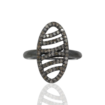 Pave Diamond Ring .925 Oxidized Sterling Silver Diamond Ring, Genuine handmade pave diamond Ring Size Approx 0.84"(11 x 21 MM)