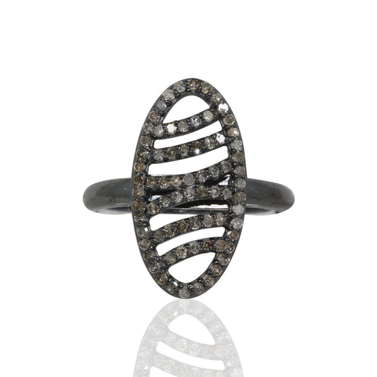 Pave Diamond Ring .925 Oxidized Sterling Silver Diamond Ring, Genuine handmade pave diamond Ring Size Approx 0.84"(11 x 21 MM)