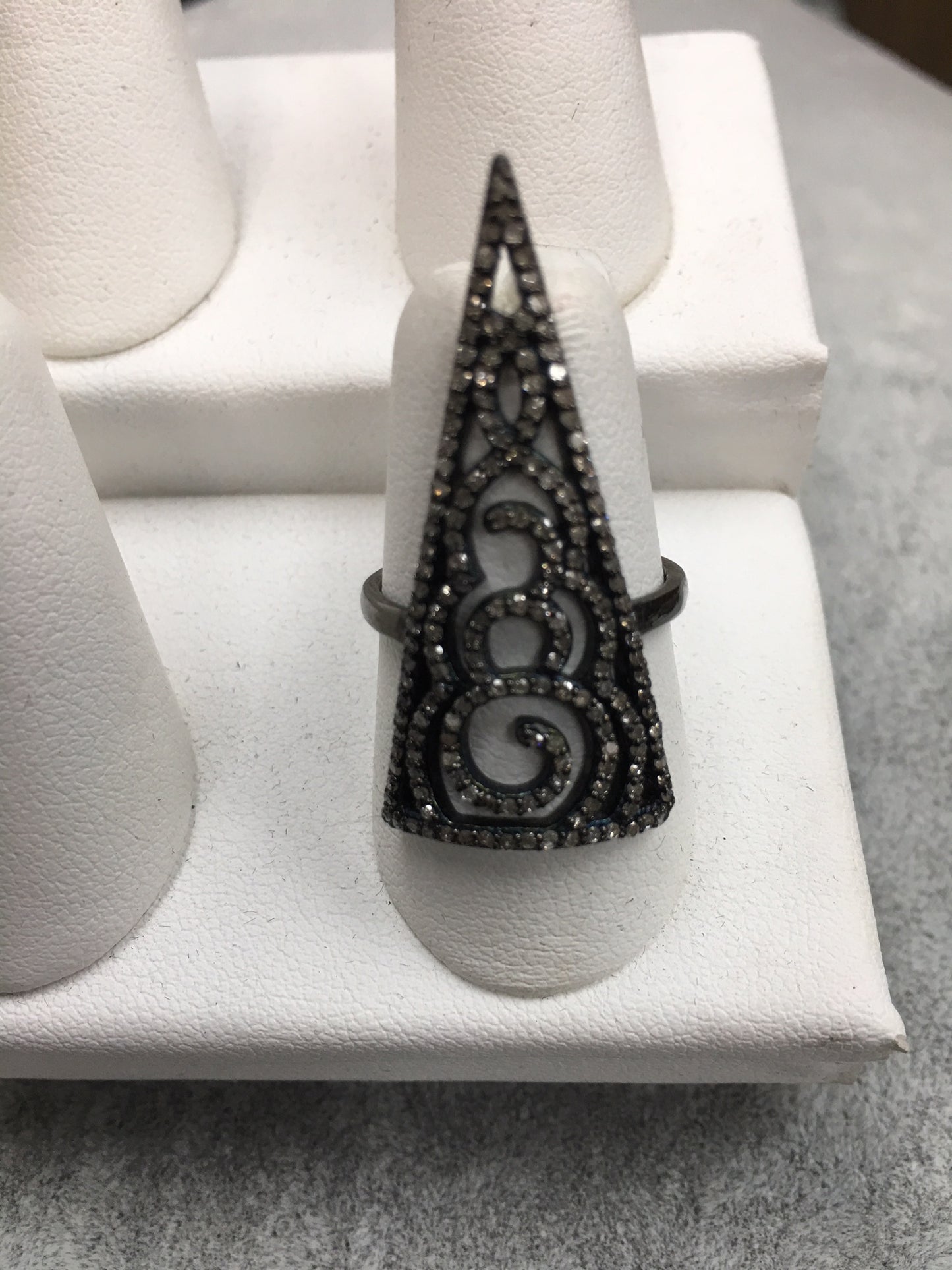 Triangle Filgree Diamond Ring, Pave Diamond Ring,Pave Triangle Ring, Appx 37 x 16mm
