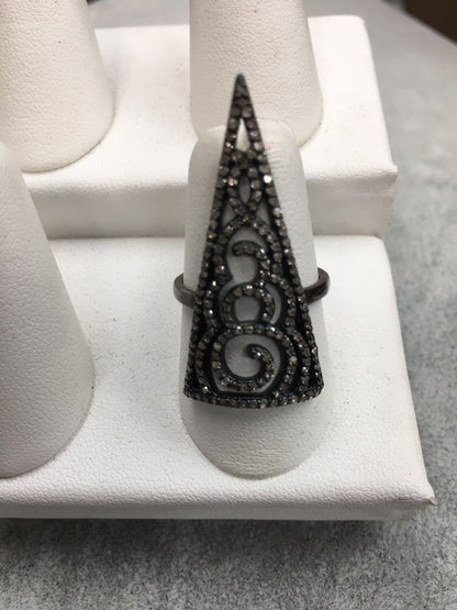 Triangle Filgree Diamond Ring, Pave Diamond Ring,Pave Triangle Ring, Appx 37 x 16mm