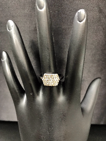 Diamond Hexagon Diamond Ring, Pave Diamond Ring, Pave Hexagon Ring, Approx 8 x 13mm. Sterling Silver