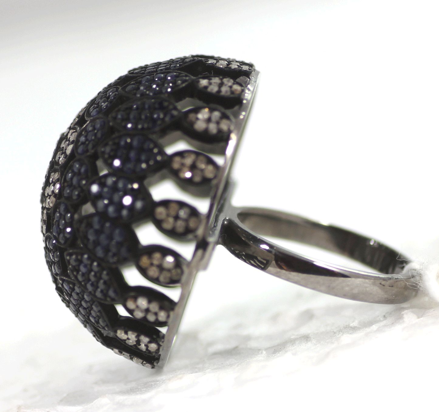 Round Pave Diamond Ring .925 Oxidized Sterling Silver Diamond Ring, Genuine handmade pave diamond Ring Size Approx 1.20"(30 MM)