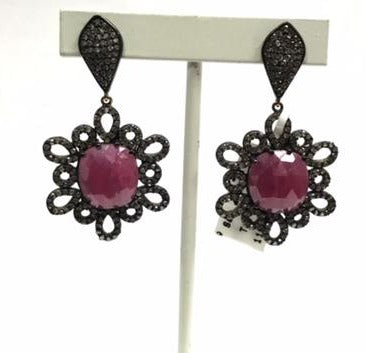 Ruby Natural Slice and Diamond Earring